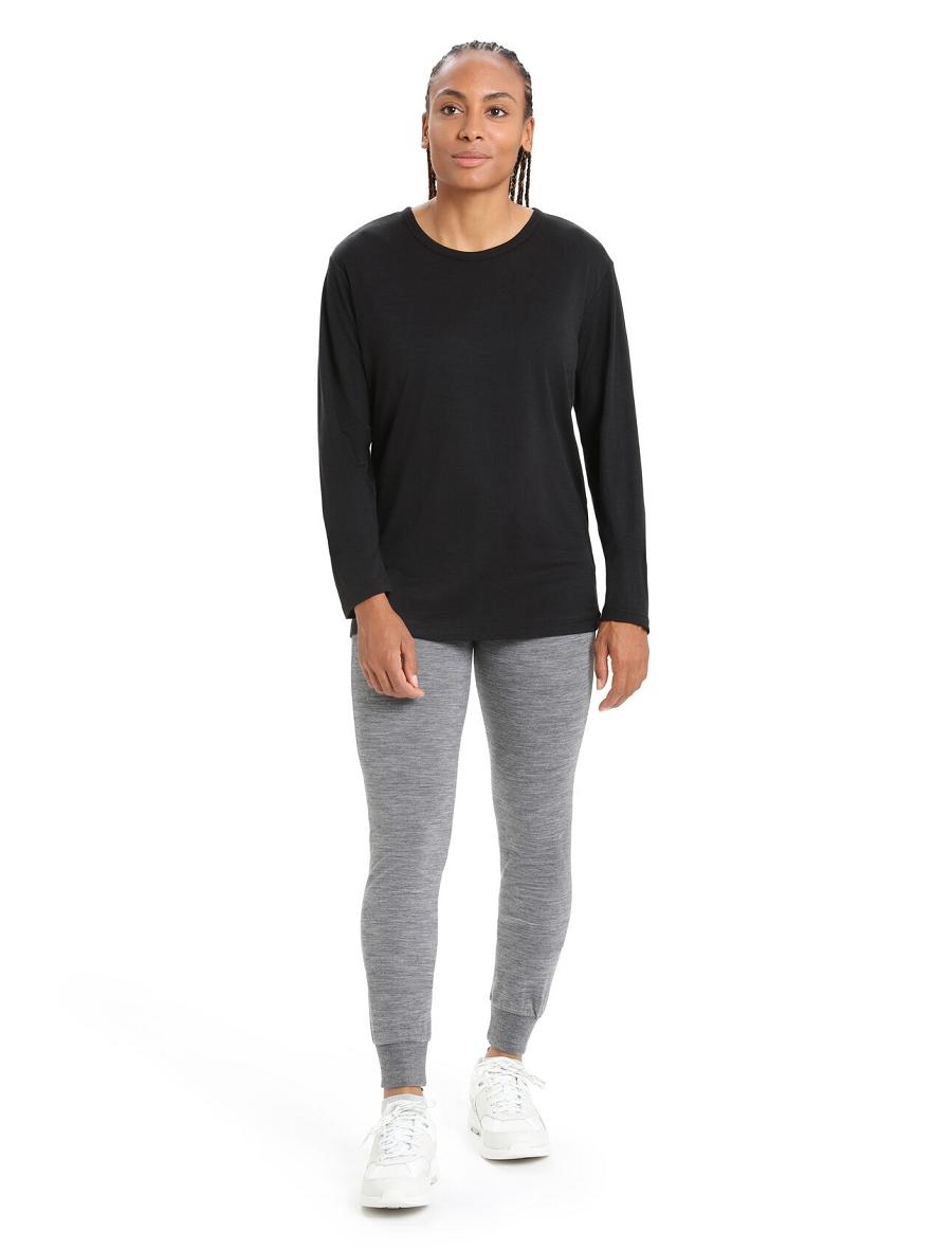 Black Women's Icebreaker Merino Granary T-Shirt Long Sleeve | USA 1639GSOL